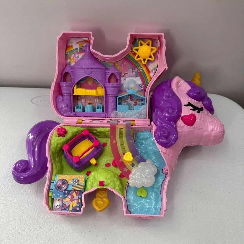 Mattel Polly Pocket Unicorn & Cat‎ Purse Playset Bundle Interactive Party Toys